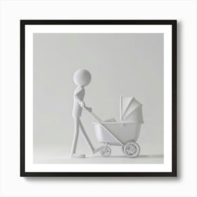 Portrait Of A Man Pushing A Baby Carriage Art Print