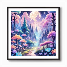 A Fantasy Forest With Twinkling Stars In Pastel Tone Square Composition 158 Art Print