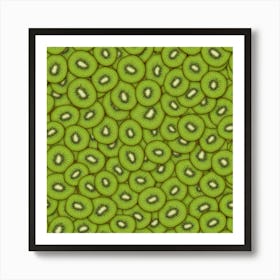 Kiwi Fruit Pattern Green Background Art Print