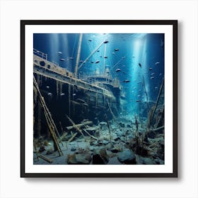 Wrecked Ship In The Sea Art Print