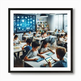 Children In Classroom Using Digital Devices Art Print