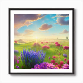 A Tranquil Landscape Adorned With Vibrant Hues Where A Delicate Flower Art Print