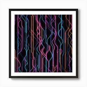 Neon Lines On Black Background 1 Art Print