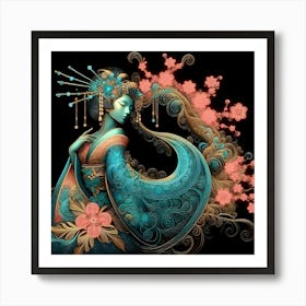 Japan Traditional Geisha Illustration By Ad 13 Art Print