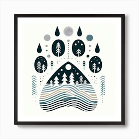 Scandinavian style, Bears footprint with forest 2 Art Print