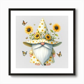Watercolor Sunflower Gnomes 6 Art Print
