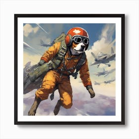 A Badass Anthropomorphic Fighter Pilot Dog, Extremely Low Angle, Atompunk, 50s Fashion Style, Intric (2) Art Print