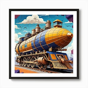 Steampunk Train Cubism Style Art Print