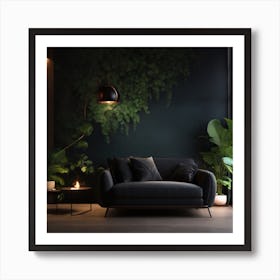 Dark Living Room With Plants 1 Art Print