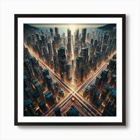 Cityscape At Dusk Art Print