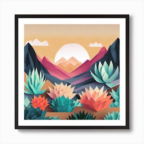 Firefly Beautiful Modern Abstract Succulent Landscape And Desert Flowers With A Cinematic Mountain V (10) Art Print