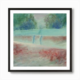 Path Over Blossom Hills - hand painted square impressionism nature green red bedroom living room Art Print