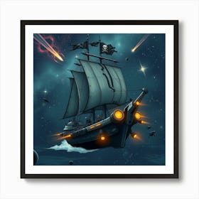 Galactic Pirate Ship Sailing Through Space Art Print