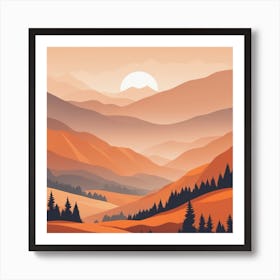 Misty mountains background in orange tone 87 Art Print