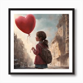 Girl With A Heart Balloon Art Print