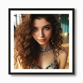 Beautiful Woman With Curly Hair Art Print