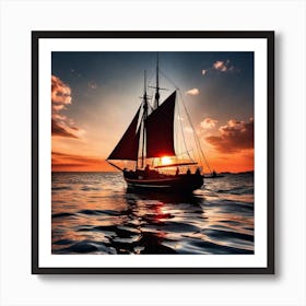 Sailboat At Sunset 16 Art Print