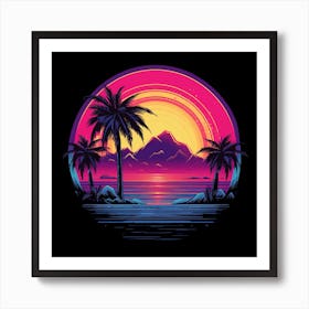 Sunset With Palm Trees 1 Art Print
