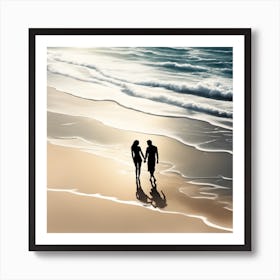Couple Walking On The Beach Art Print