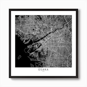 Osaka Black And White Map Square Art Print