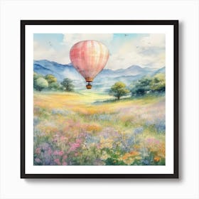 Hot Air Balloon In The Meadow Art Print