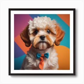 ShihTzu Puppy with Pop of Color and Bowtie Art Print