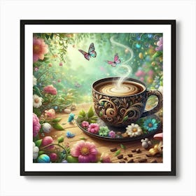 Coffee Cup In The Garden 1 Art Print