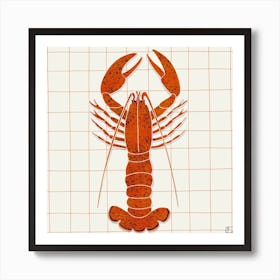 Lobster On Checkered Tablecloth Square Art Print