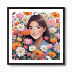 Asian Girl In Flowers Art Print