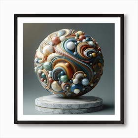 An Image Of A Colorful Marble On A Pedestal With A Grey Background 3 Art Print