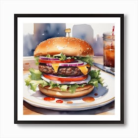 Watercolor Hamburger Illustration Art Print