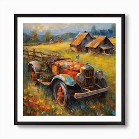 Old Car In The Field Art Print