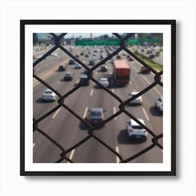 Traffic Through A Chain Link Fence Art Print