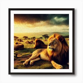 Lounging Lions Mosaic Art Print