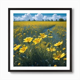 Yellow Flowers In A Field 41 Art Print