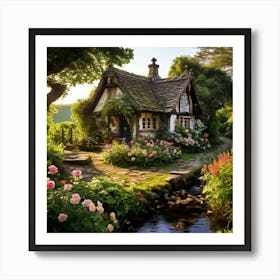 Cottage By The Stream Art Print