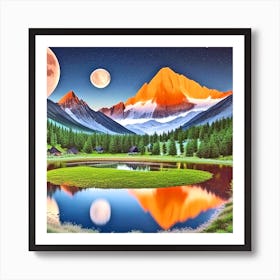 Moon In The Mountains Art Print