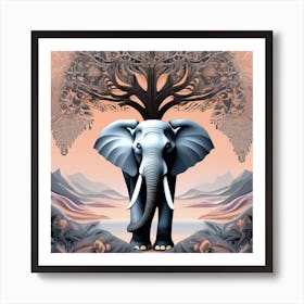 Elephant And Tree Art Print