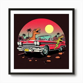 Dinosaurs In Car Art Print