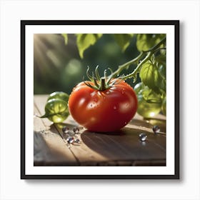 Tomato On A Wooden Table Art Print