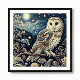 Owl on A Branch Watching Wisely AI Art Print