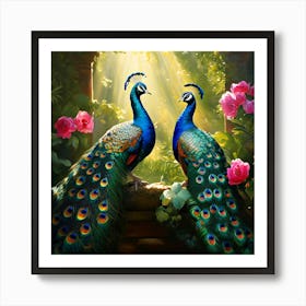 Peacocks In The Garden art print 1 Art Print