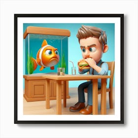 Man Eating A Burger Art Print