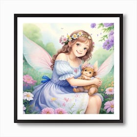 Fairy Girl With Teddy Bear Art Print