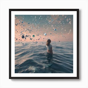 Woman In The Ocean Art Print