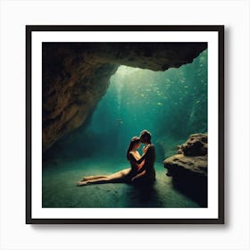 Underwater Couple Kissing Art Print
