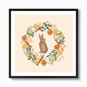 Easter Bunny, Easter Wreath, Easter eggs, Warm, Kids wall art Art Print