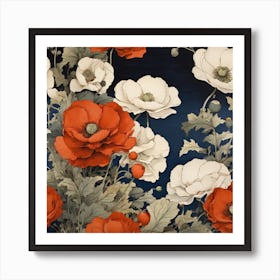 Poppies On A Blue Background Art Print