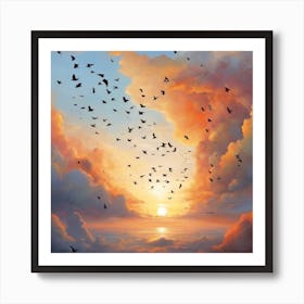 Birds At Sunset Art Print