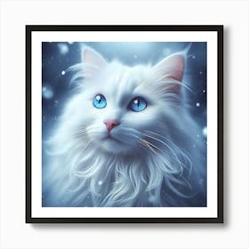 White Cat With Blue Eyes 2 Art Print